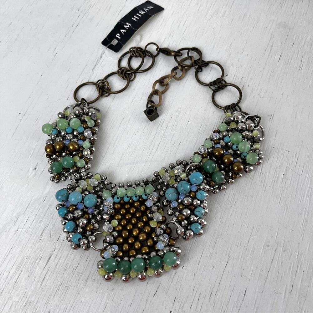 NEW Pam Hiran Anthropologie colorful beads statement piece necklace